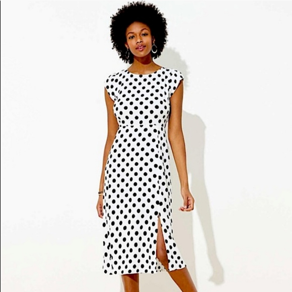 Ann Taylor Loft Dress Cap Sleeve Midi Polka Dot 12